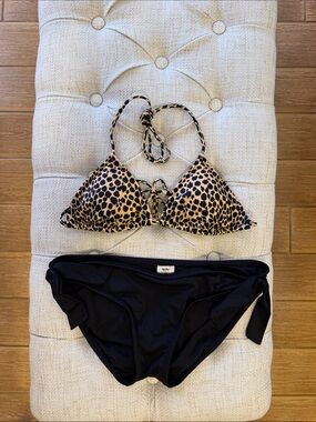 Victoria's Secret Leopard Print Triangle String Top Black Mossimo Bikini Bottom